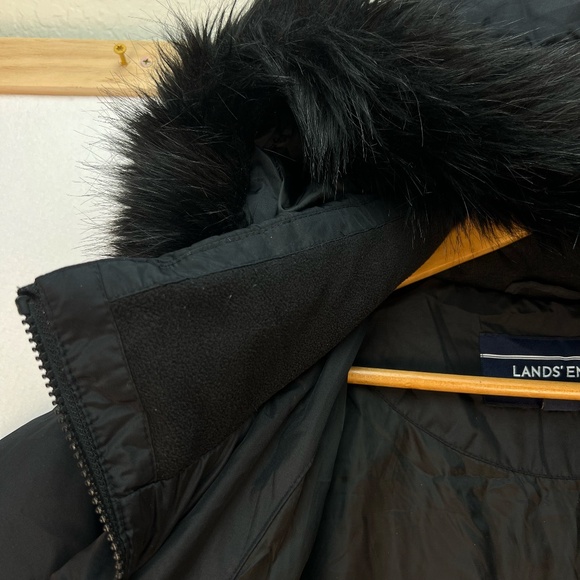 Lands End Women's Puffer Coat Goose Down Maxi Black Jacket Removable Fur Hood 1X - Picture 8 of 16